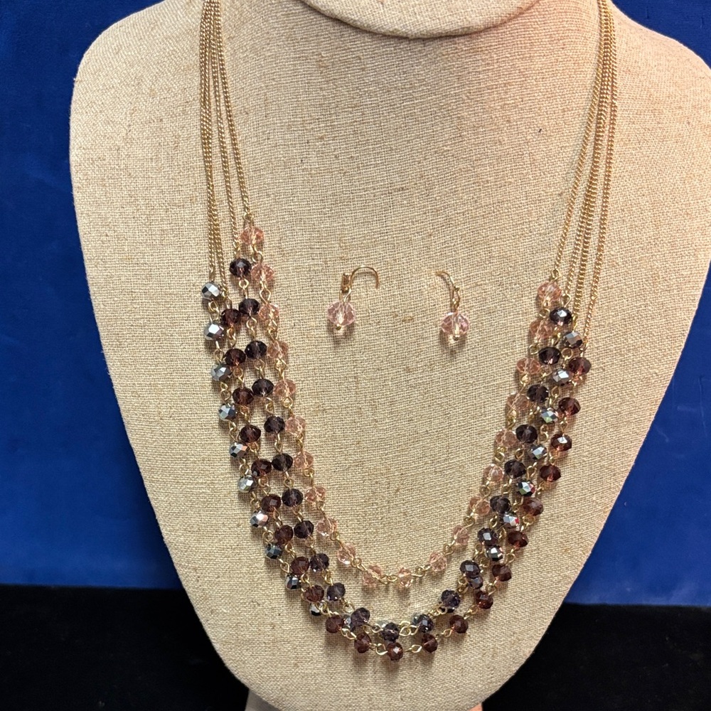 Elegant Gold & Glass Faceted  Beaded Necklace Set
